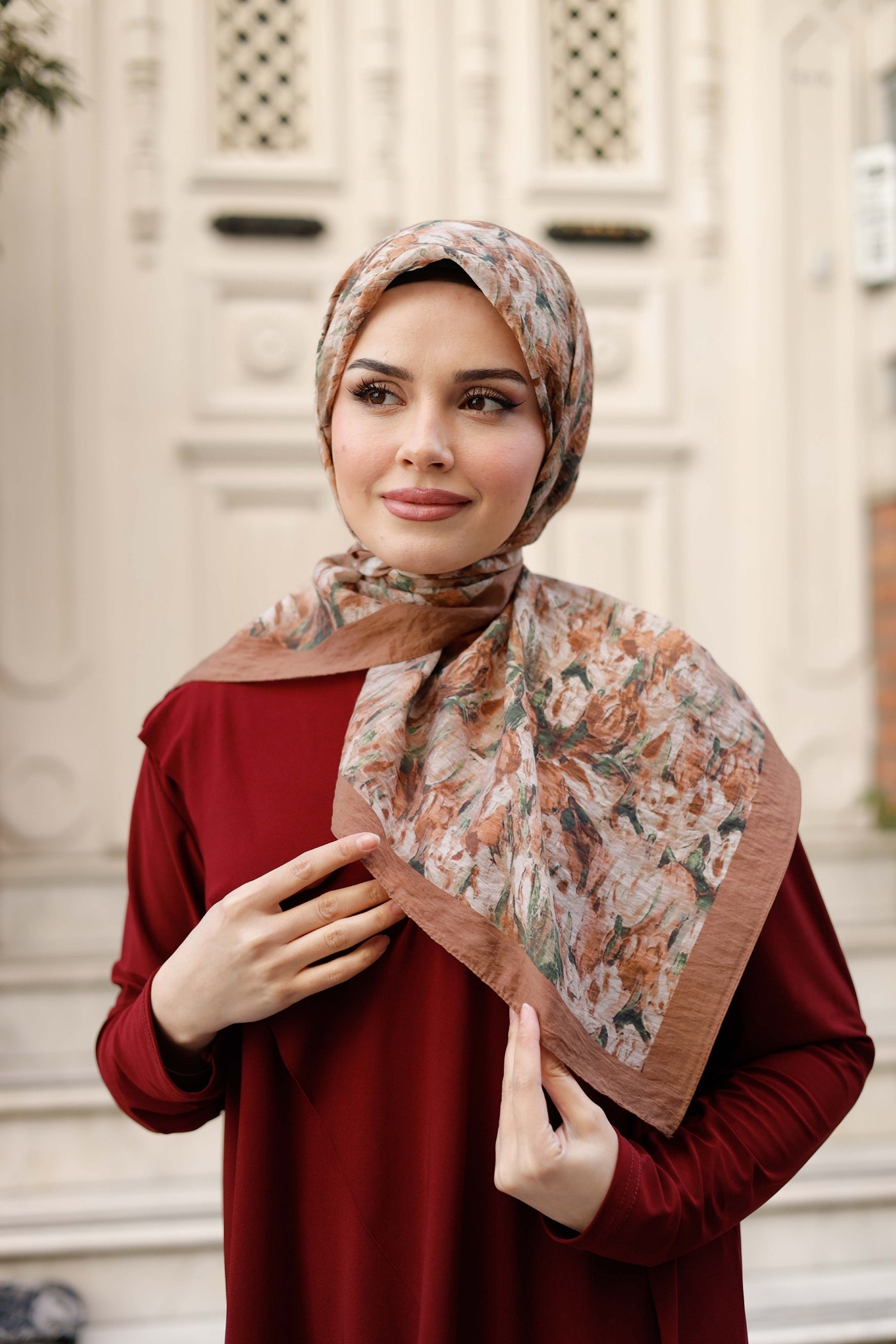 Tensel Eşarp - Batik Desen - Kahve Yeşil