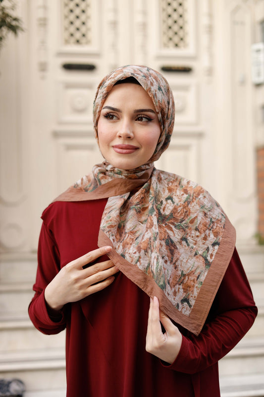Tensel Eşarp - Batik Desen - Kahve Yeşil