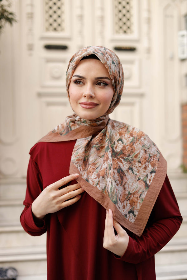 Tensel Eşarp - Batik Desen - Kahve Yeşil