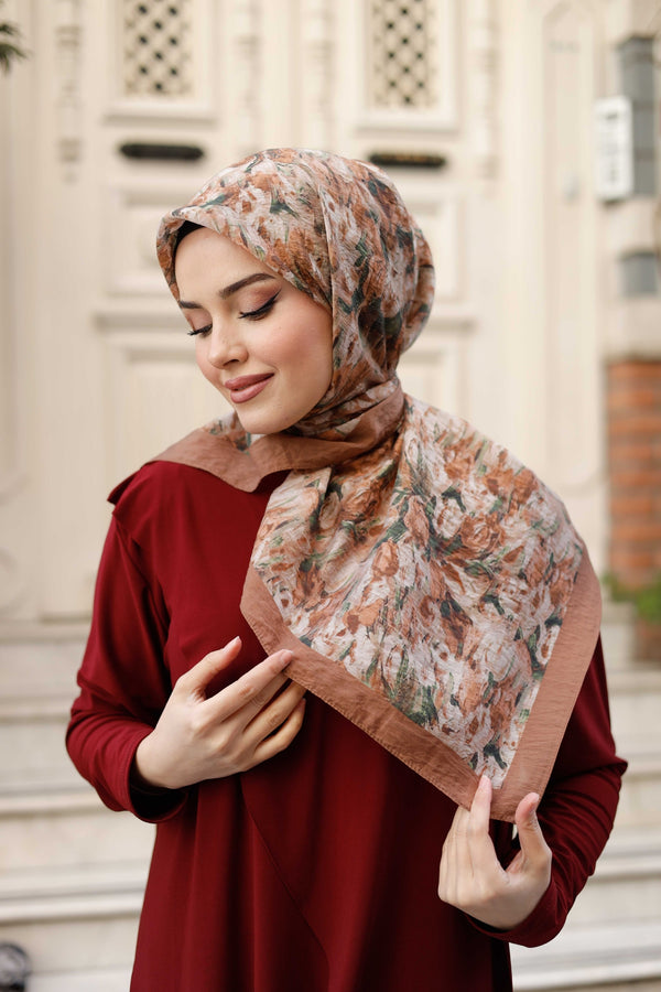 Tensel Eşarp - Batik Desen - Kahve Yeşil
