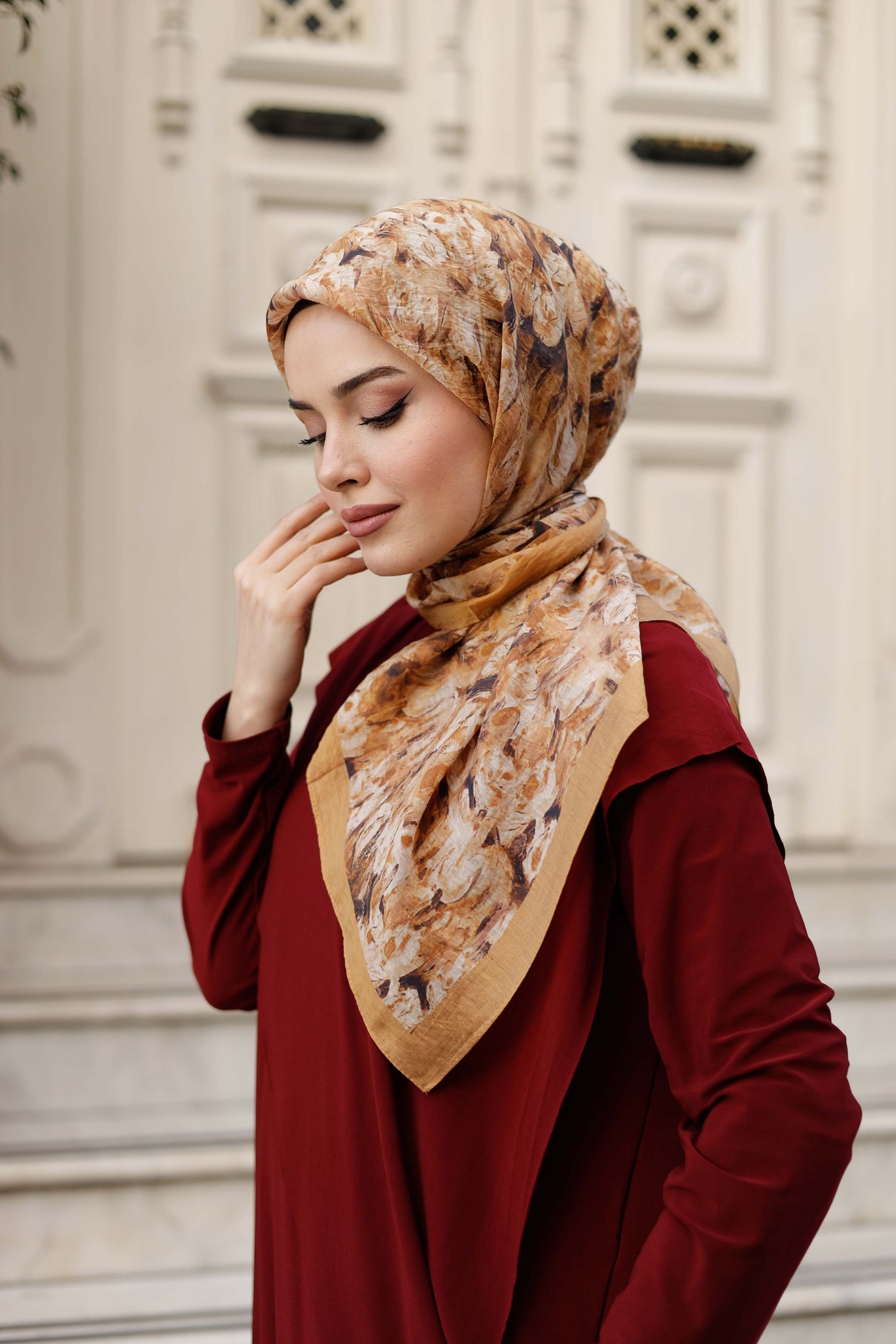 Tensel Eşarp - Batik Desen - Hardal