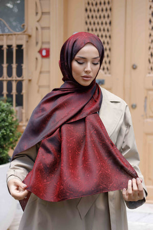 İpeksi Çift Taraflı Jakar Şal - Mandala Desen - Bordo