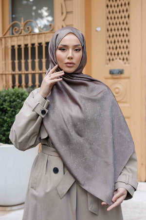 İpeksi Çift Taraflı Jakar Şal - Mandala Desen - Vizon