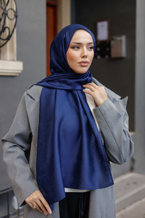 İpeksi Çift Taraflı Jakar Şal - Mandala Desen - Lacivert