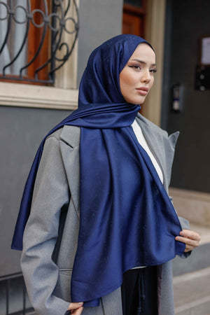 İpeksi Çift Taraflı Jakar Şal - Mandala Desen - Lacivert