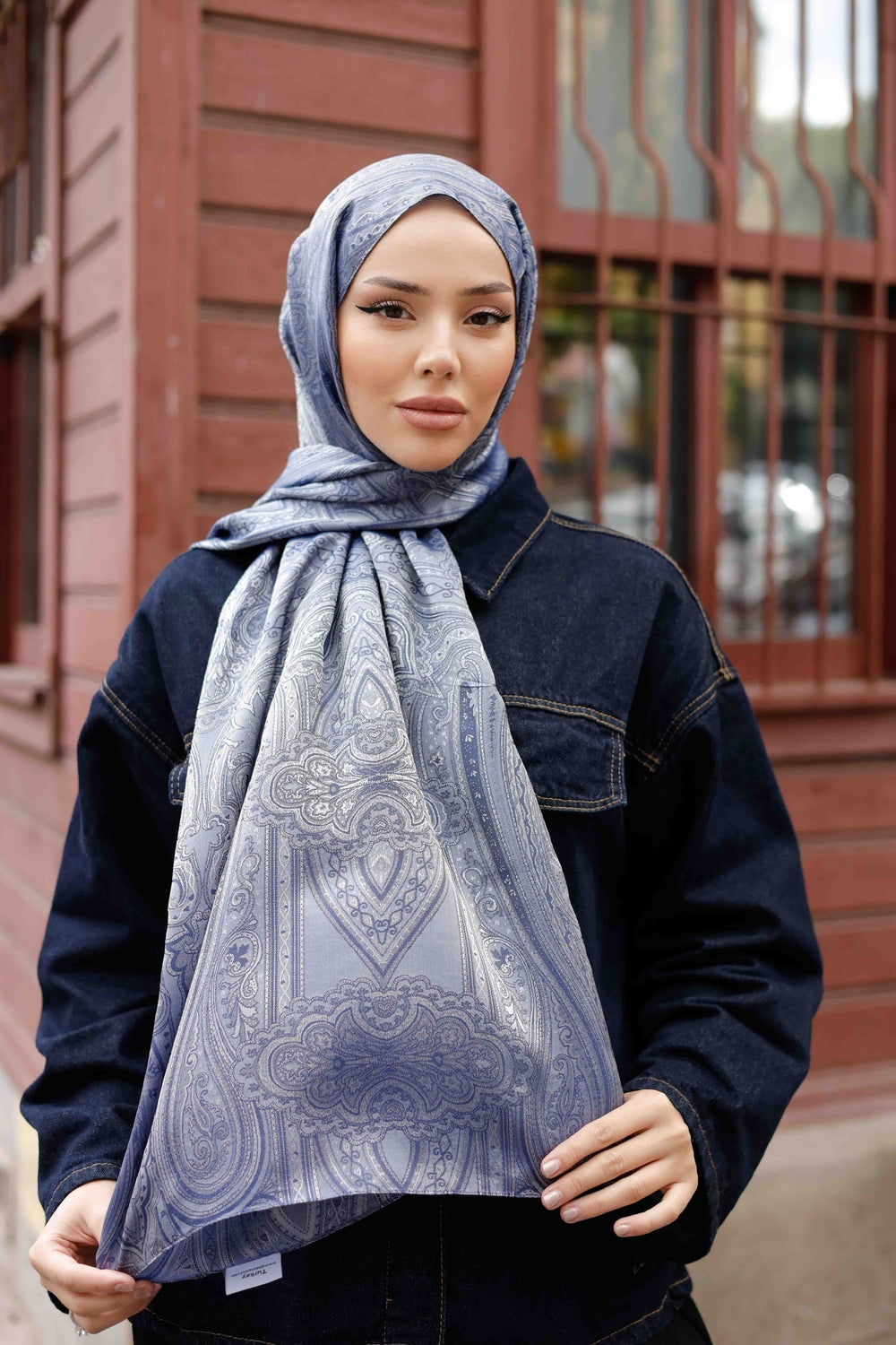 İpeksi Çift Taraflı Jakar Şal - Hint - Mavi