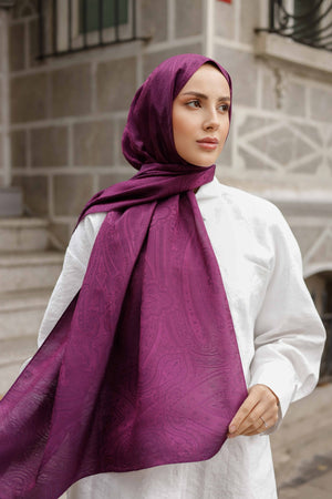 İpeksi Çift Taraflı Jakar Şal - Hint Desen - Mürdüm