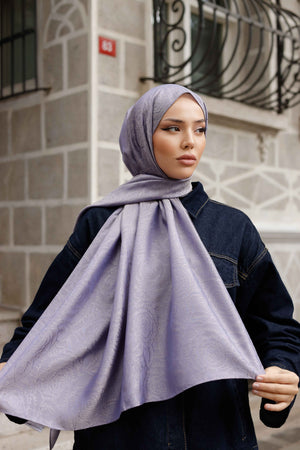 İpeksi Çift Taraflı Jakar Şal - Rose Desen - Lavanta