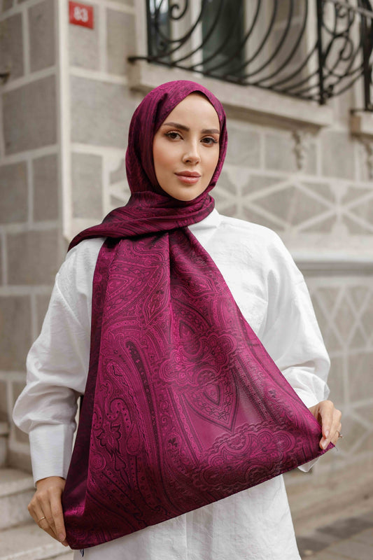 İpeksi Çift Taraflı Jakar Şal - Hint - Fuşya