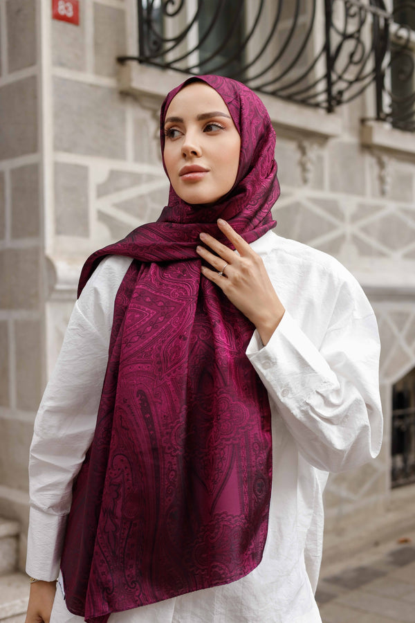 İpeksi Çift Taraflı Jakar Şal - Hint - Fuşya