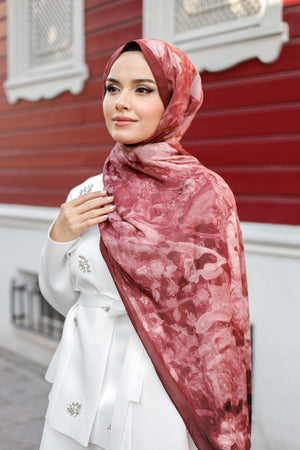 %100 Organik Pamuk Şal - Rose Desen - Bordo