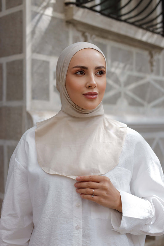 Boyunluklu Hijab Bone - Özel Üretim - Vizon