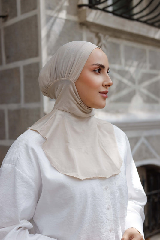 Boyunluklu Hijab Bone - Özel Üretim - Vizon