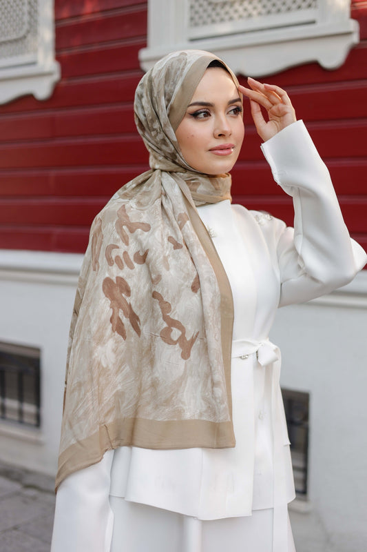 %100 Organik Pamuk Şal - Rose Desen - Latte