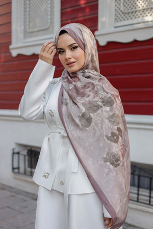 %100 Organik Pamuk Şal - Rose Desen - Gül Kurusu