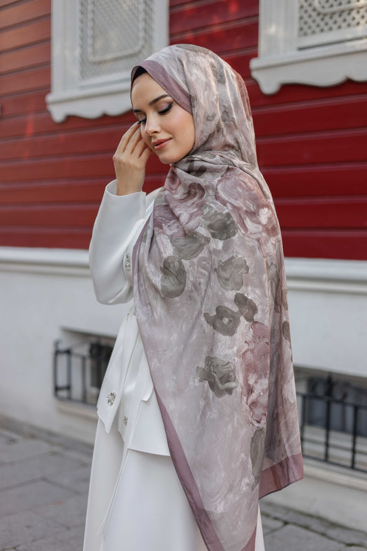 %100 Organik Pamuk Şal - Rose Desen - Gül Kurusu