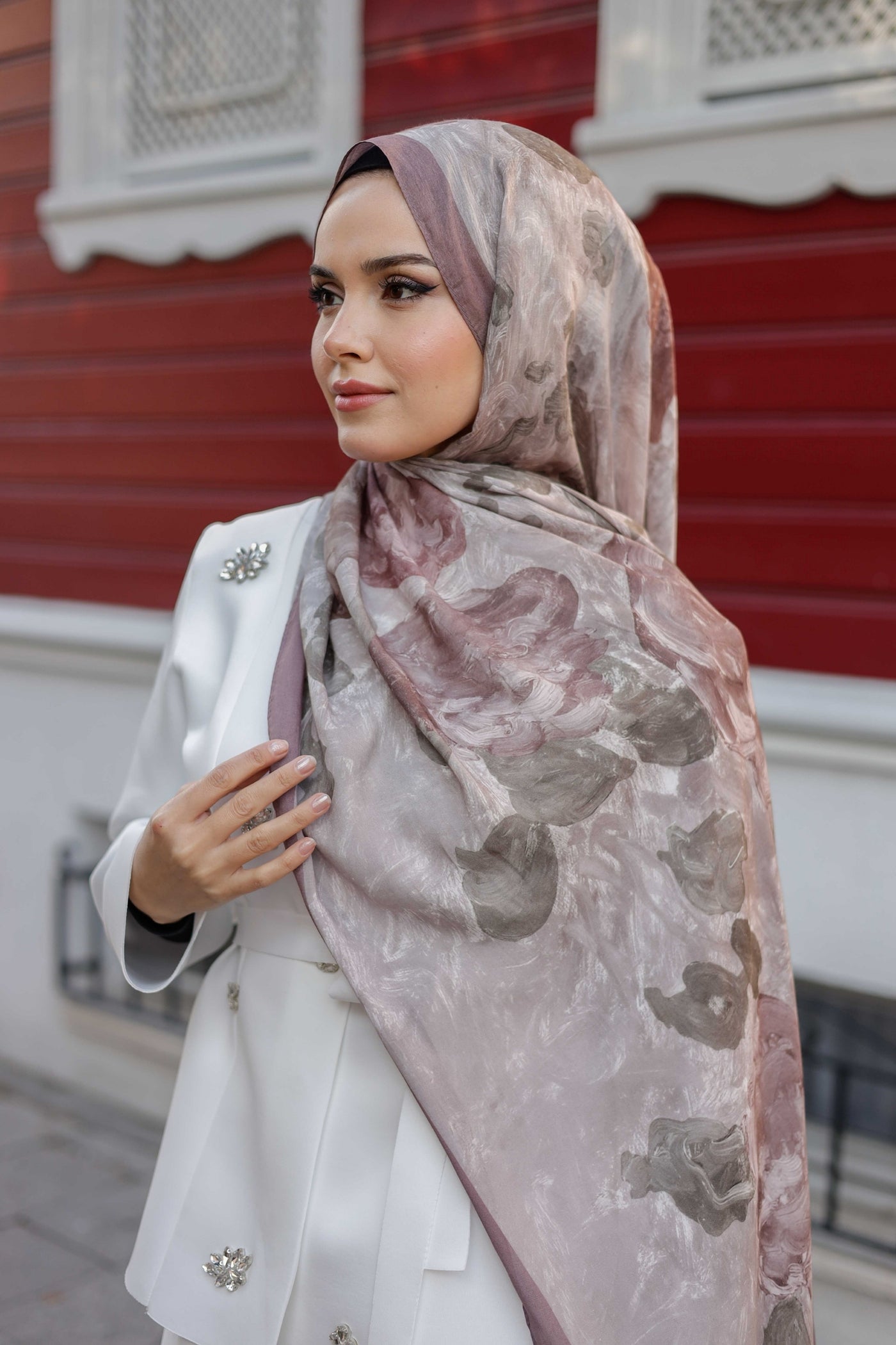 %100 Organik Pamuk Şal - Rose Desen - Gül Kurusu