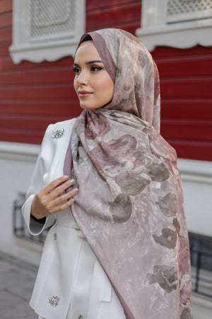 %100 Organik Pamuk Şal - Rose Desen - Gül Kurusu