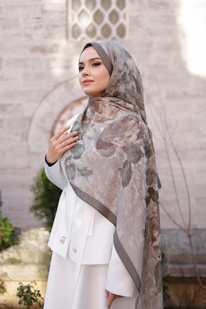 %100 Organik Pamuk Şal - Rose Desen -  Koyu Vizon