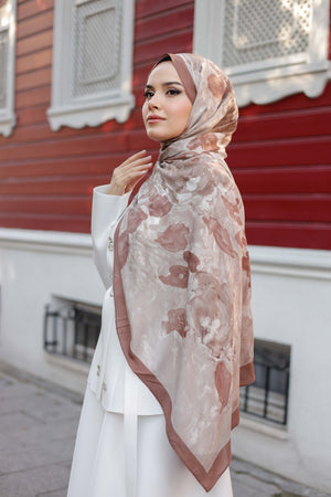 %100 Organik Pamuk Şal - Rose Desen - Soğan Kabuğu