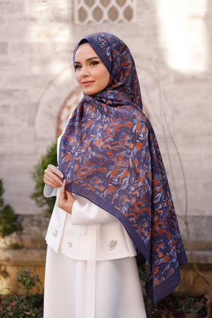 Tensel Şal - Yaprak Desen - Lacivert