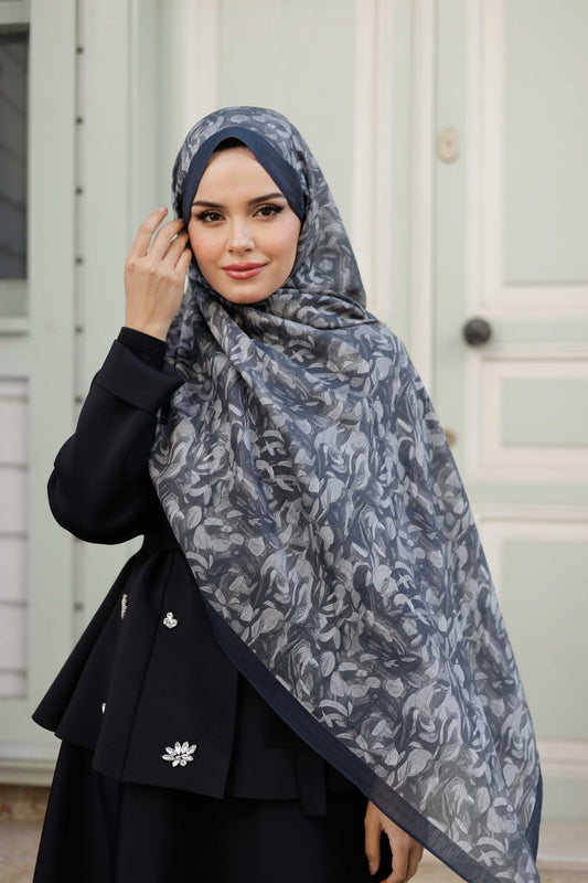 Tensel Şal - Yaprak Desen - Siyah