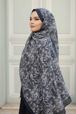 Tensel Şal - Yaprak Desen - Siyah