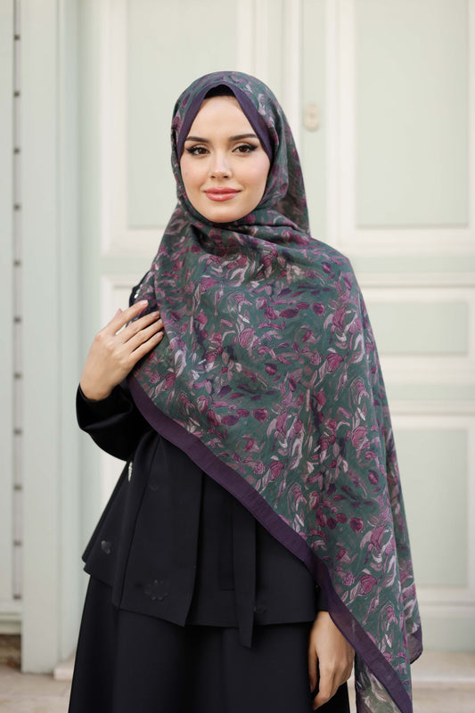 Tensel Şal - Yaprak Desen - Mor