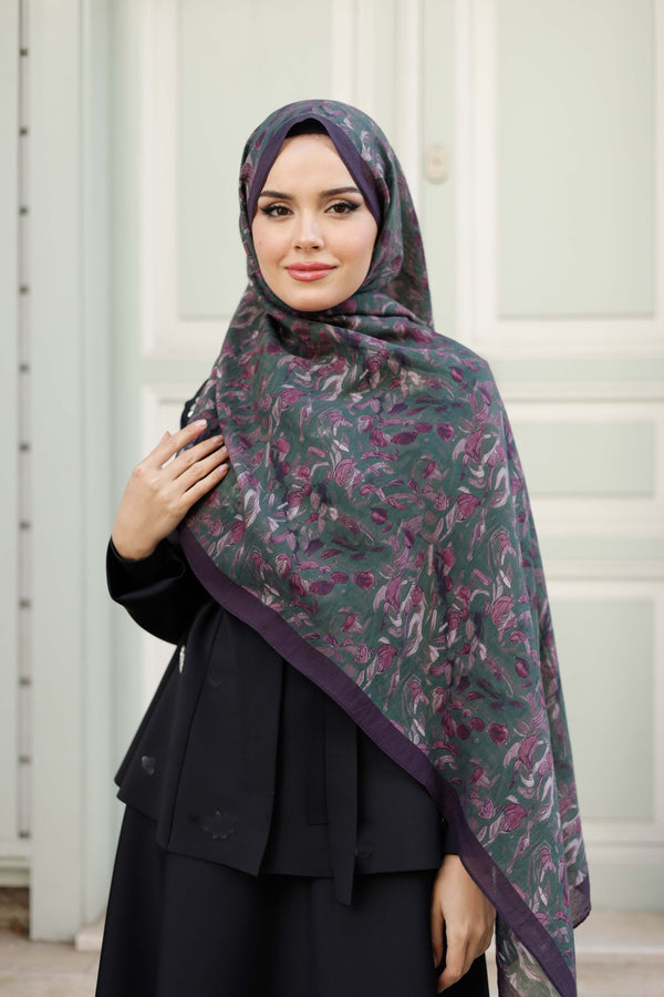 Tensel Şal - Yaprak Desen - Mor