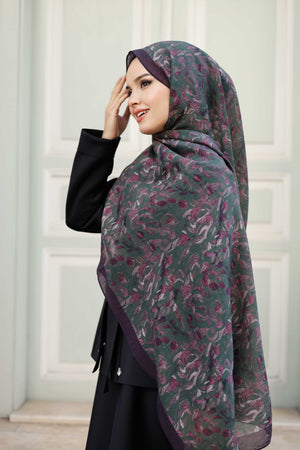Tensel Şal - Yaprak Desen - Mor