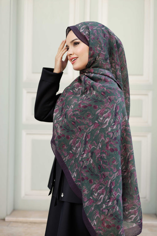 Tensel Şal - Yaprak Desen - Mor