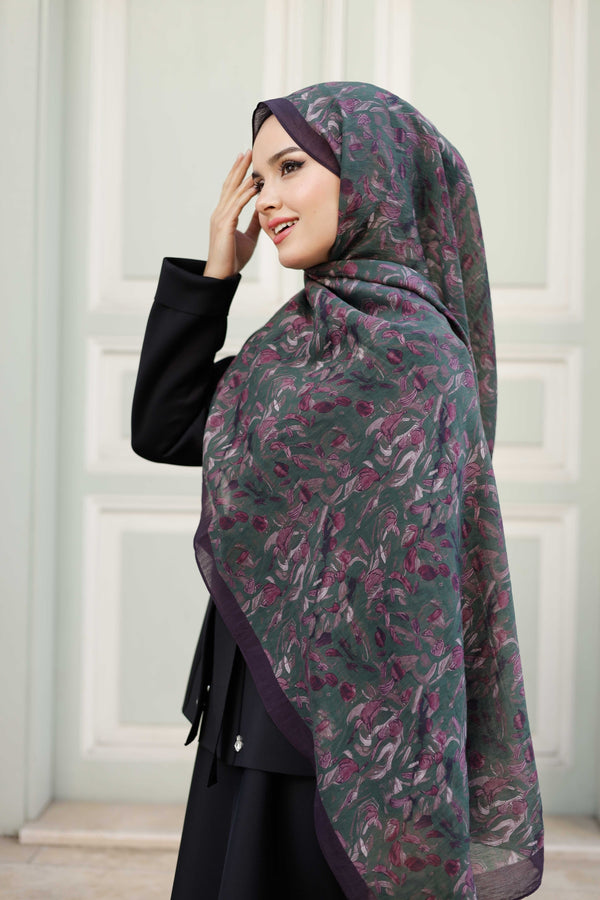 Tensel Şal - Yaprak Desen - Mor