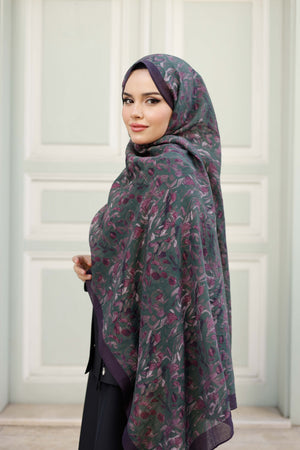 Tensel Şal - Yaprak Desen - Mor