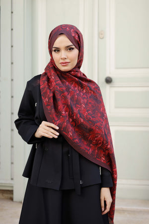 Tensel Şal - Yaprak Desen - Bordo