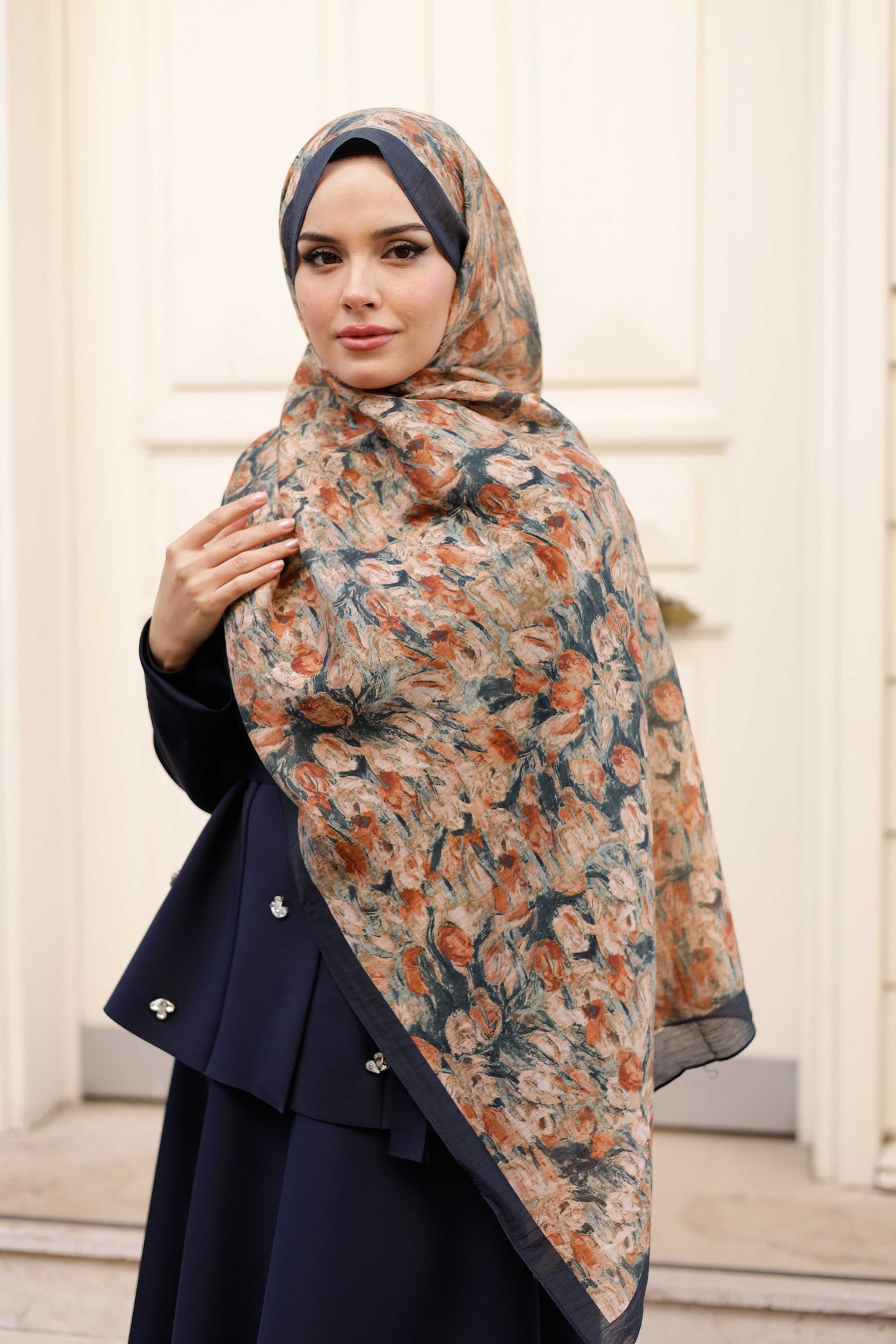 Tensel Şal - Batik Desen - Lacivert Yeşil