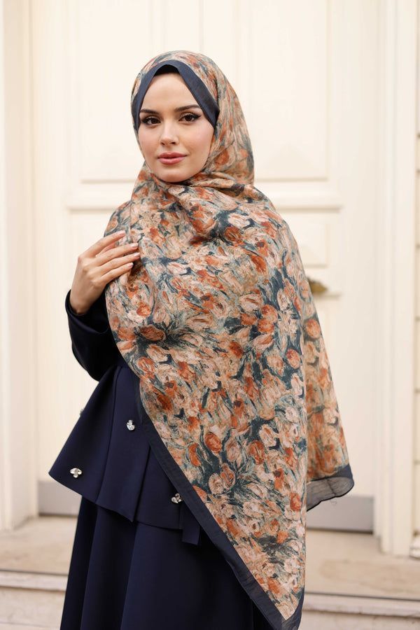 Tensel Şal - Batik Desen - Lacivert Yeşil