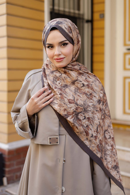 Tensel Şal - Batik Desen - Acı Kahve