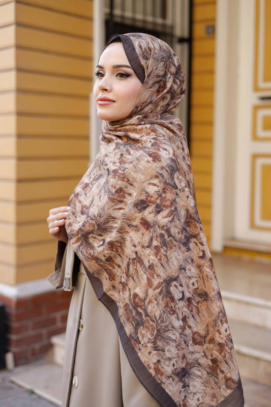 Tensel Şal - Batik Desen - Acı Kahve