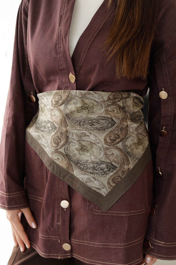 %100 Organik Pamuk Fular - Şal Desen - Haki Yeşili