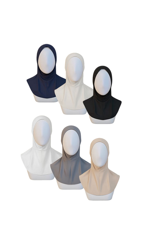 6'lı Özel Üretim Hijab Bone Set - Siyah Beyaz Vizon Lacivert Ekru Gri