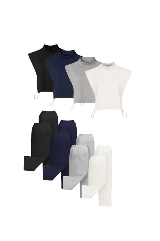 8'li Tesettür Boyunluk Kolluk Set - Siyah Lacivert Gri Ekru