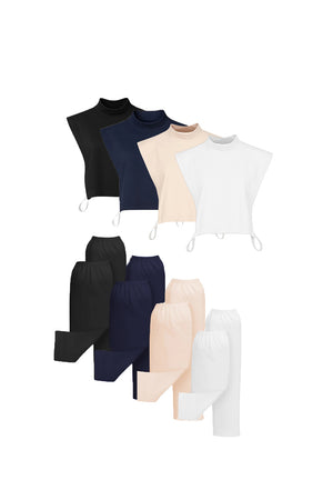 8'li Tesettür Boyunluk Kolluk Set - Siyah Lacivert Vizon Beyaz