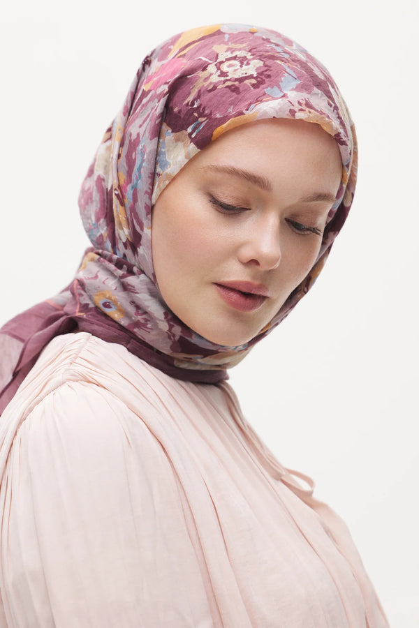 Tensel Eşarp - Gelincik Desen - Pembe