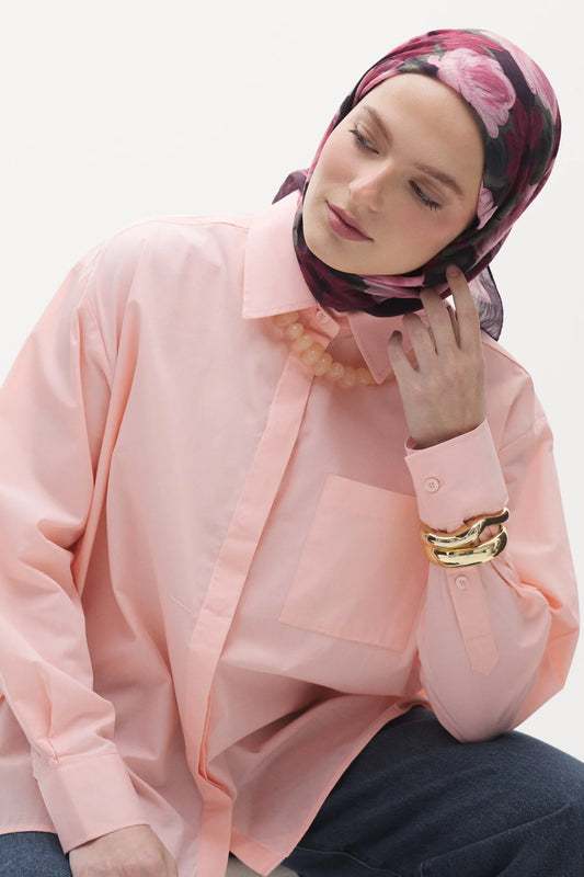 Tensel Eşarp - Pastel Çiçek Desen - Mürdüm
