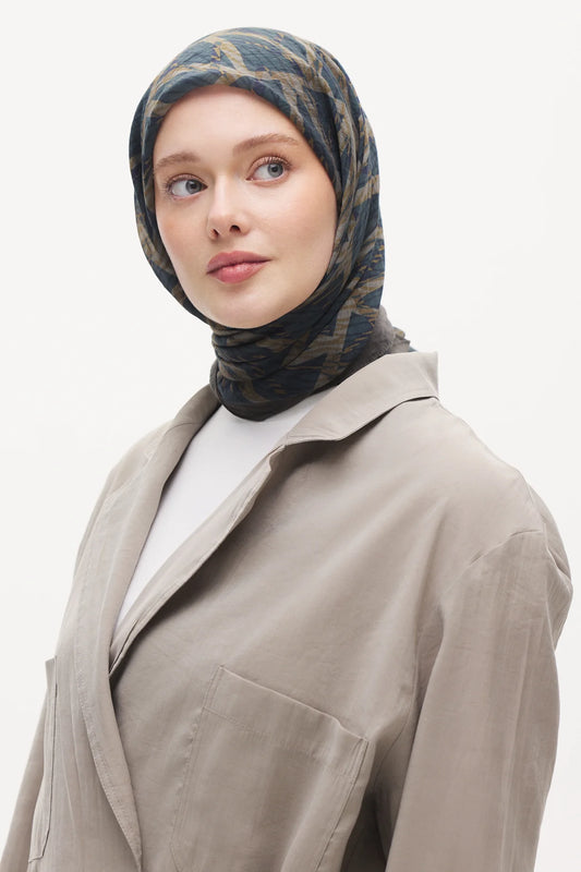 Tensel Eşarp - Üçgen Desen - Haki Yeşili