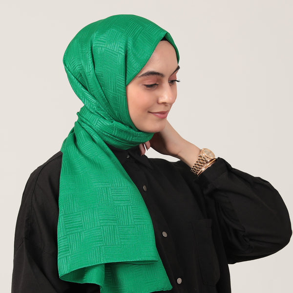 Pamuk Jakar Çizgi Desen Şal - Benetton Yeşili