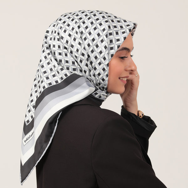 Twill Eşarp - Hipnoz Desen - Siyah