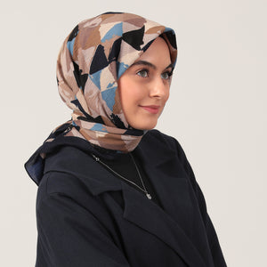 Pamuklu Bürümcük Eşarp - Üçgen Desen - Vizon Laci