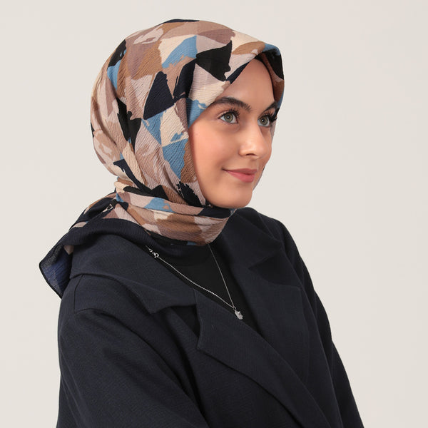 Pamuklu Bürümcük Eşarp - Üçgen Desen - Vizon Laci