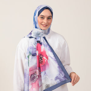 Pamuk İpek Şal - Hatmi Desen - Morcivert